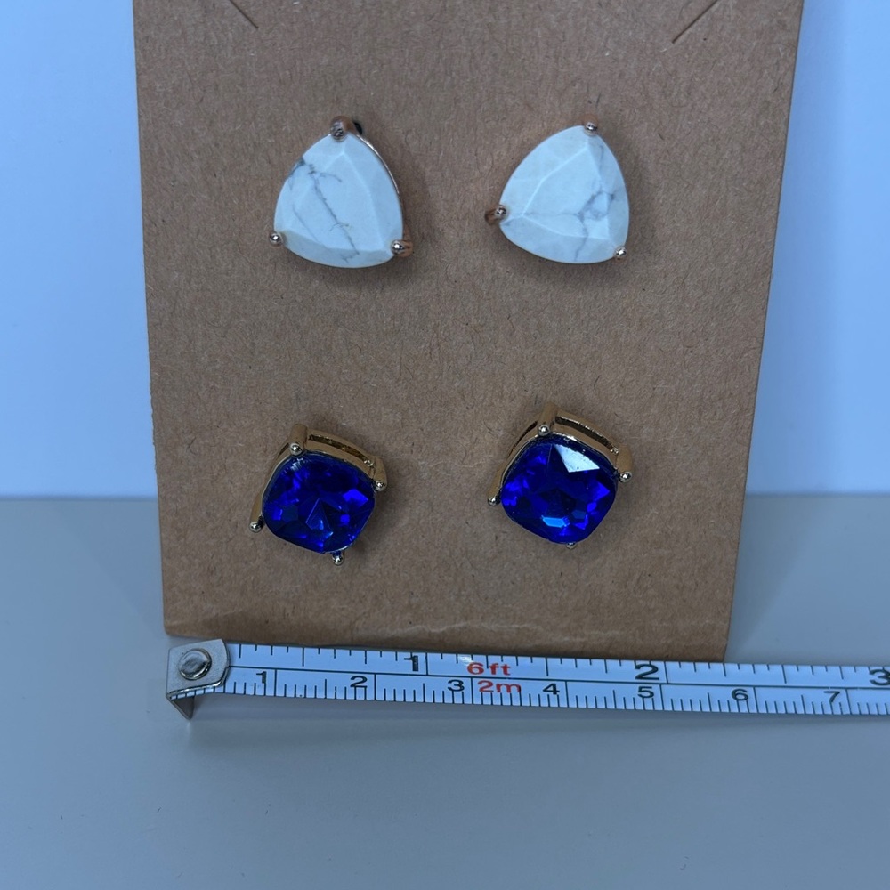 White “marble” Stone and blue stone Stud Earrings